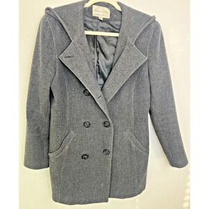 Vintage Charles Klein Pea Coat Women 4 Gray Wool Double Breasted Preppy Hooded